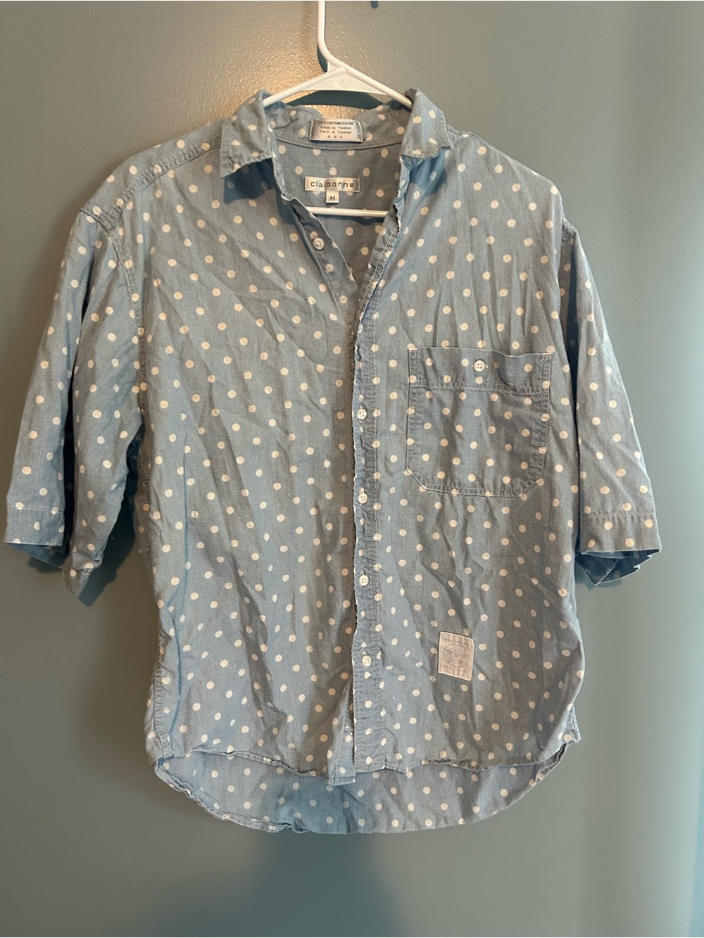 Claiborne Light Blue Short-Sleeve Button-Down with White Polka Dots